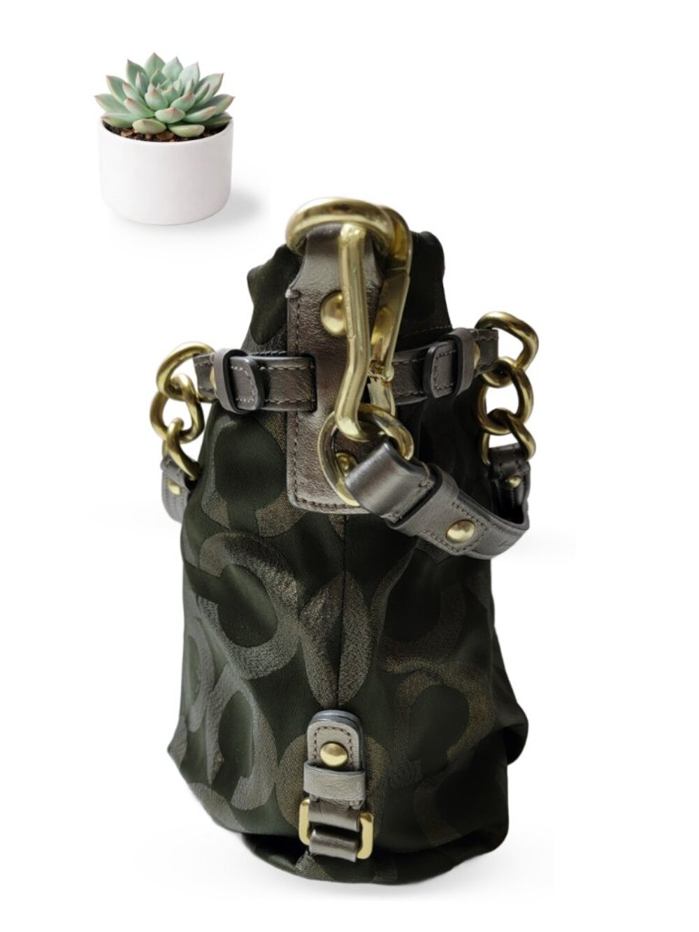 Coach Op Art Brooke Metallic Olive Signature Logo Print Shoulder Bag - Picture 3 of 7